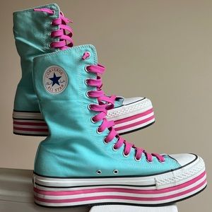 Converse Chuck Taylor Extra High Top Platform Baby Blue Pink Worn Women's Sz 11